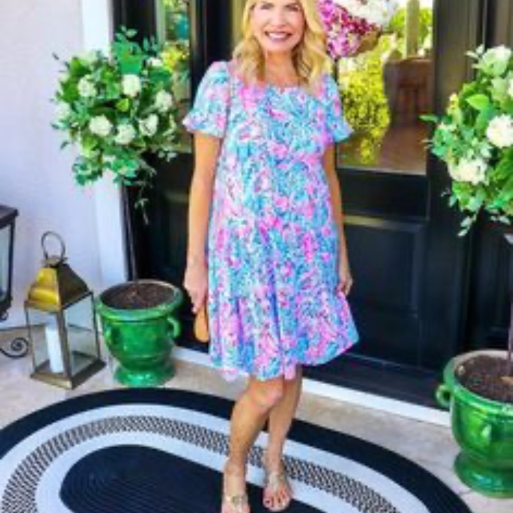 New Lilly Pulitzer Geanna Flutter Sleeve Green Ruffled Smocked Dress - Picture 2 of 14